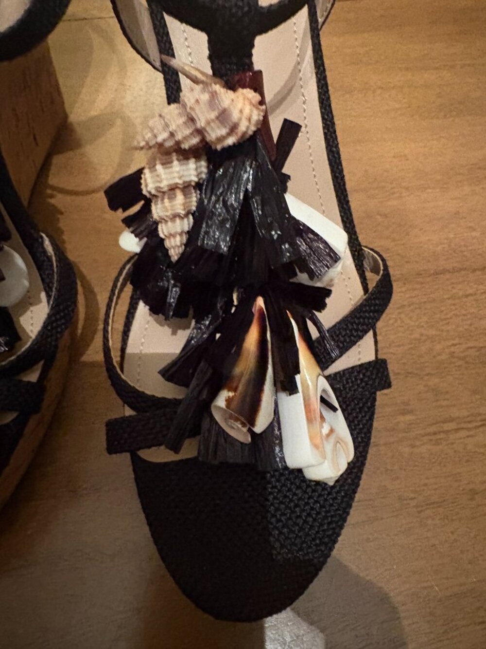 NWT (Other) Charles by Charles David Black Cork Wedge Shell Tassel Sandal. Sz 10 - Picture 5 of 13